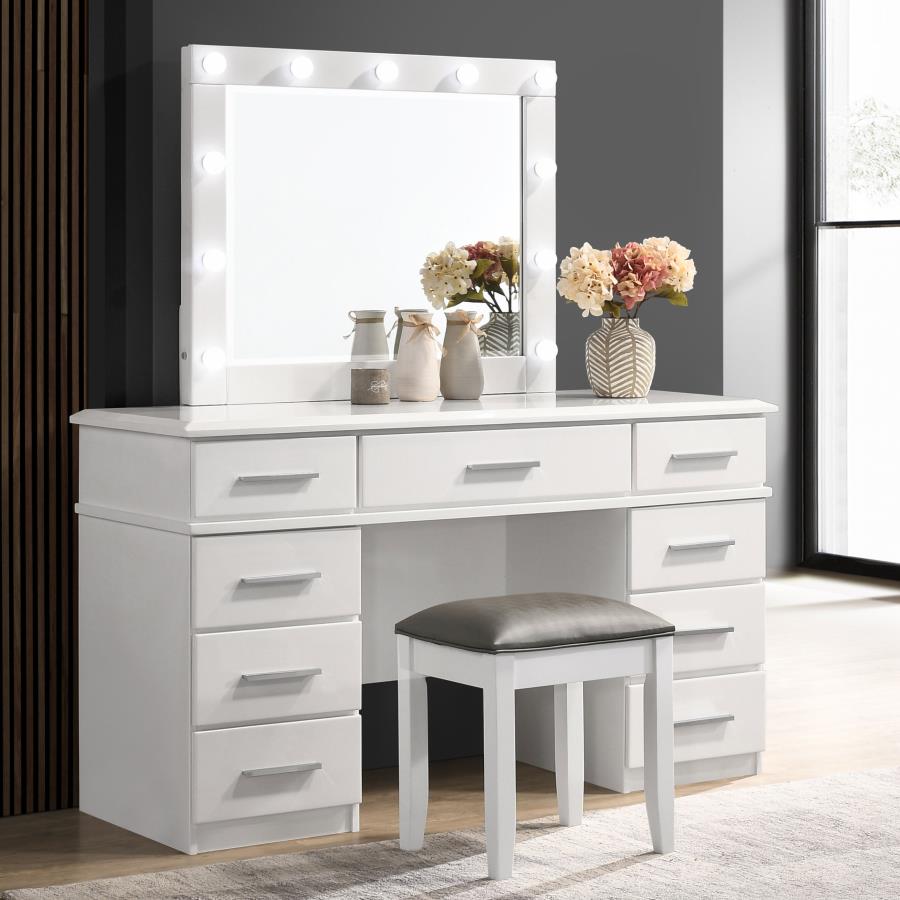 Felicity White Vanity Stool - furniture place usa