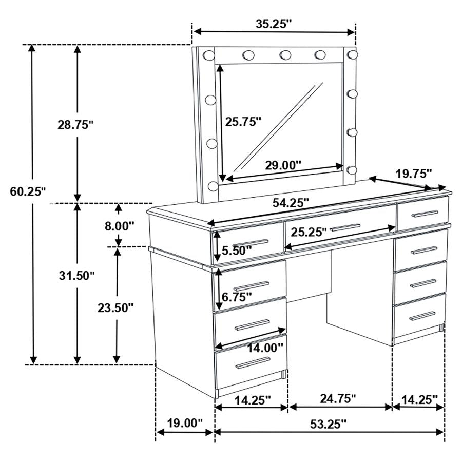 Felicity White Vanity Table & Mirror - furniture place usa