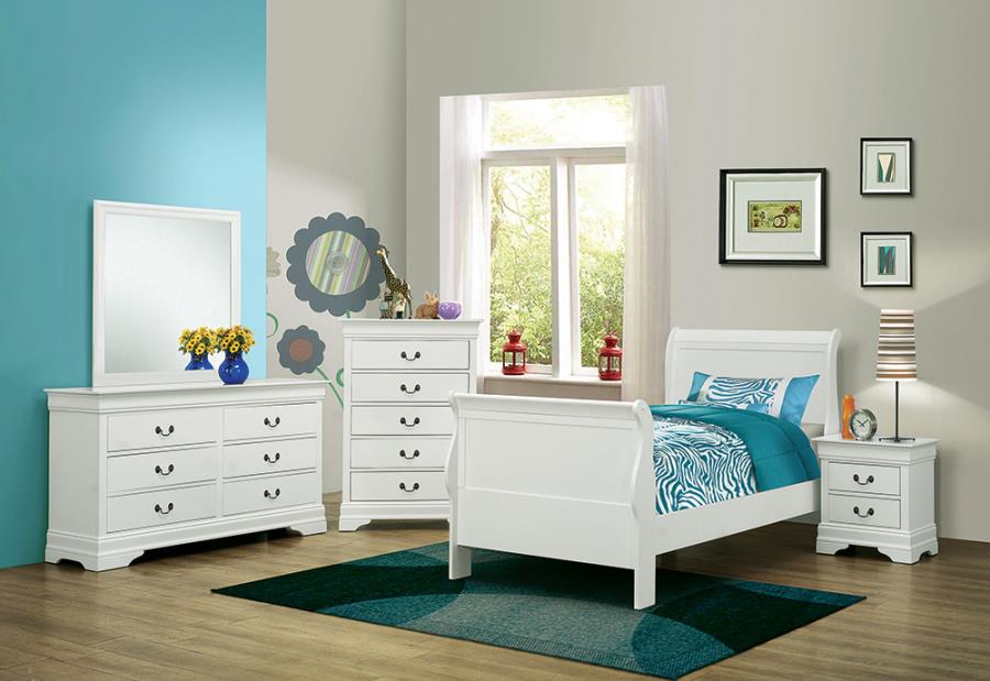 Louis Philippe White Twin Bed 5 Pc Set - furniture place usa