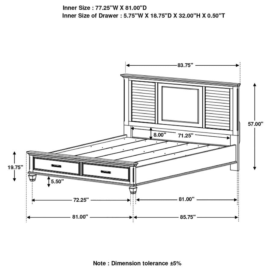 Franco Ivory Eastern King Storage Bed - furniture place usa
