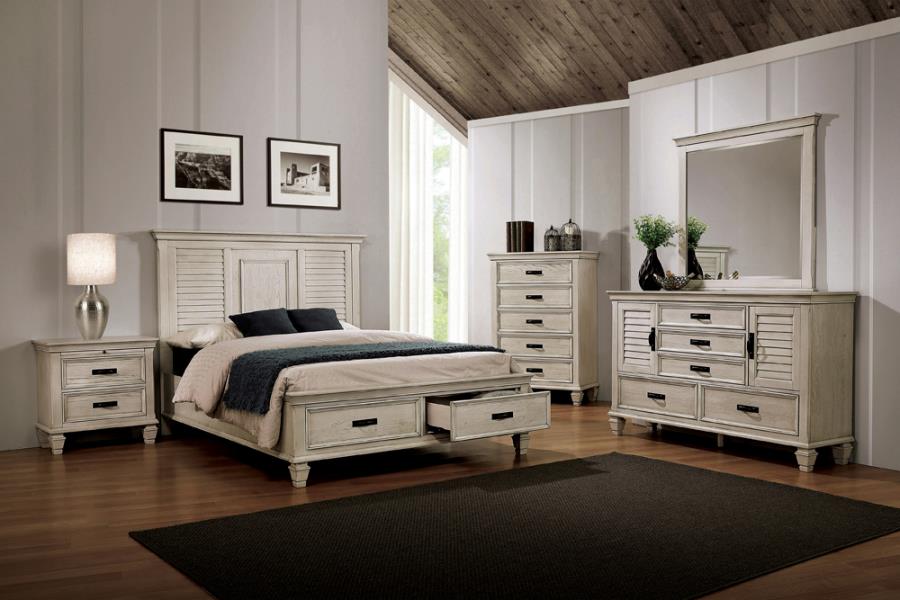 Franco Ivory Queen Bed 5 Pc Set - furniture place usa