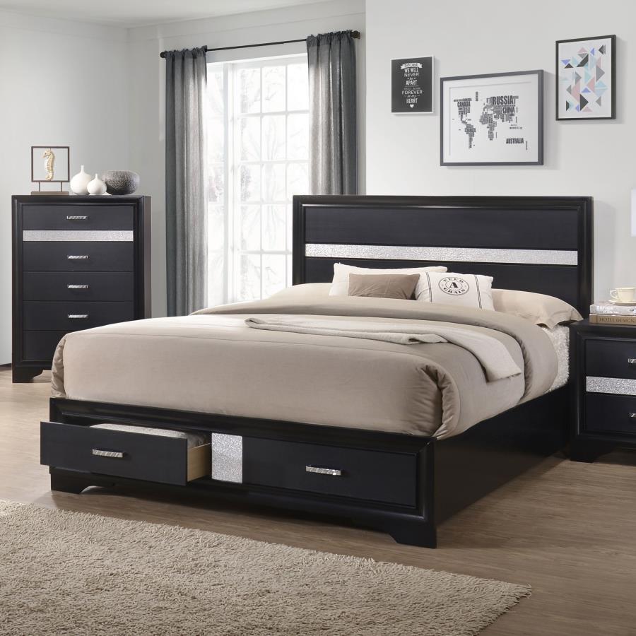Miranda Black Eastern King Storage Bed - furniture place usa