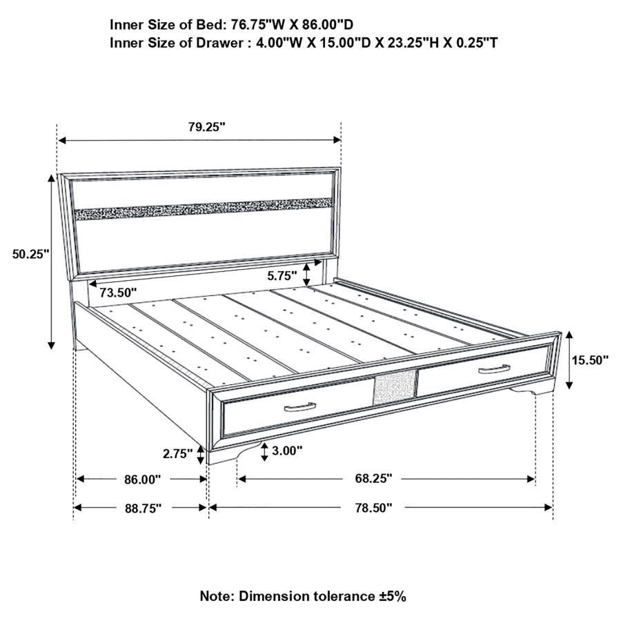 Miranda Black California King Storage Bed - furniture place usa