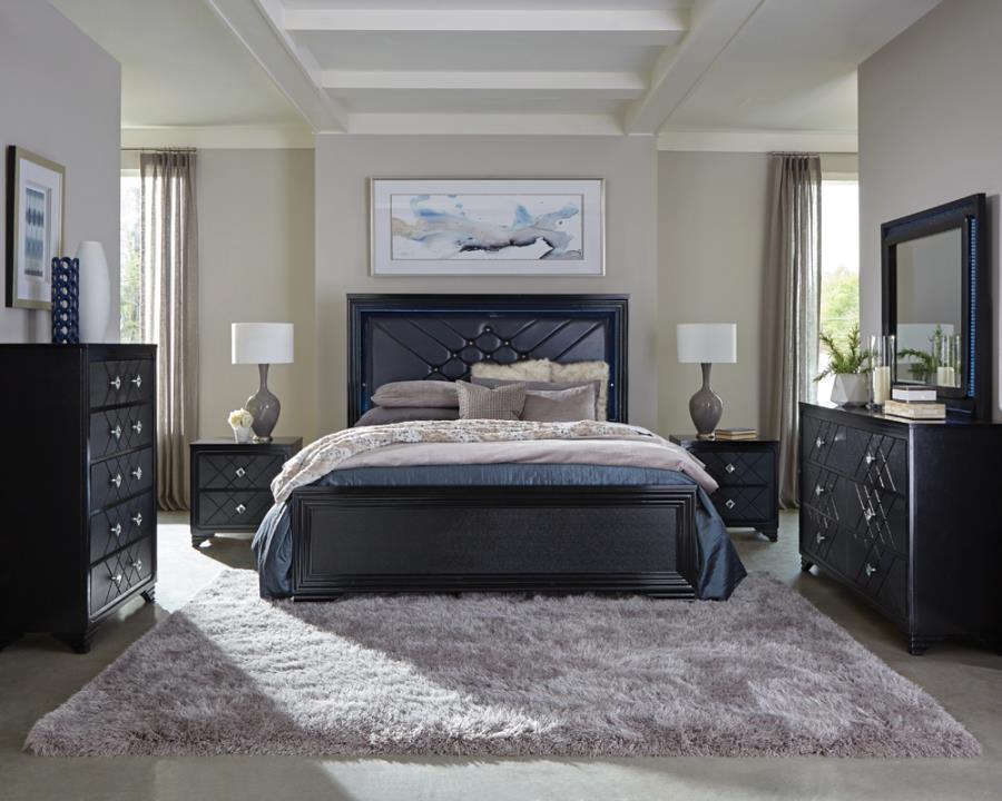 Penelope Black California King Bed 4 Pc Set - furniture place usa
