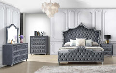 Antonella Grey Queen Bed 5 Pc Set - furniture place usa