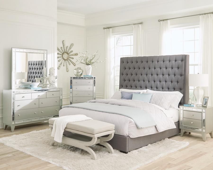 Camille Silver Eastern King Bed 4 Pc Set - furniture place usa