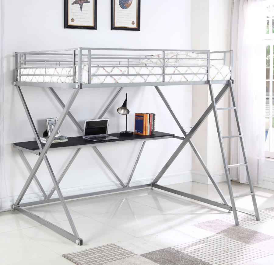 Hyde Silver Full Workstation Loft Bed - furniture place usa