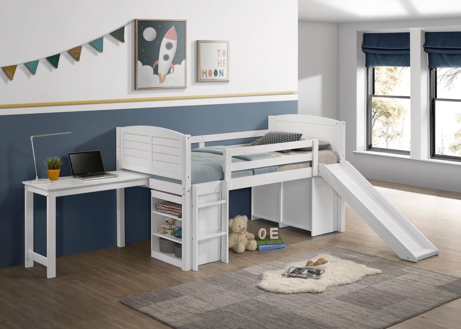 Millie White Twin Workstation Loft Bed - furniture place usa