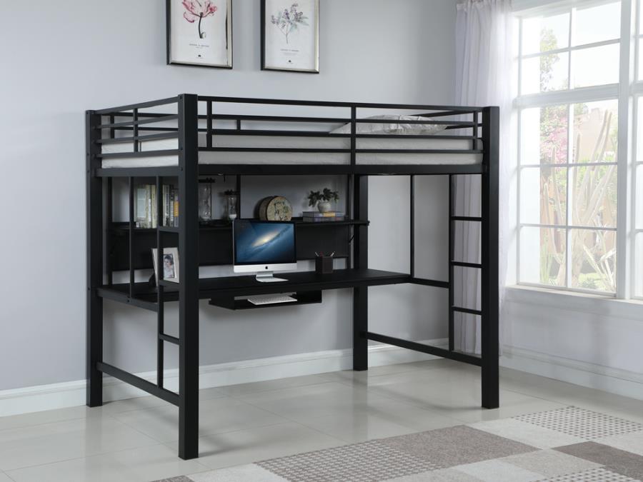 Avalon Black Full Workstation Loft Bed - furniture place usa