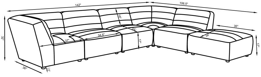Sunny White 6 Pc Sectional - furniture place usa