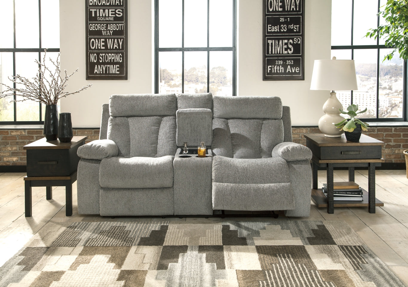 Mitchiner Reclining Loveseat with Console - furniture place usa