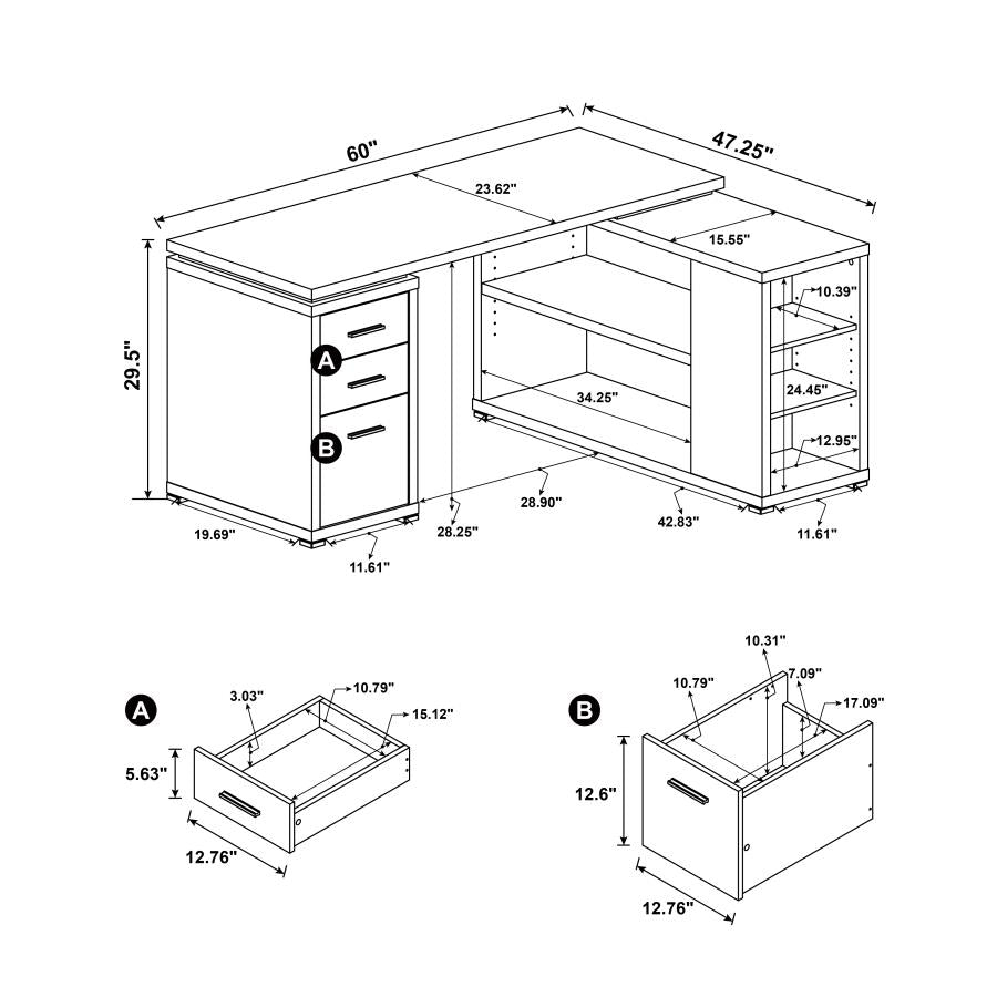 Yvette Grey L-shape Desk - furniture place usa