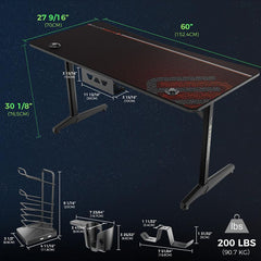 Tarnov Black Gaming Desk - furniture place usa