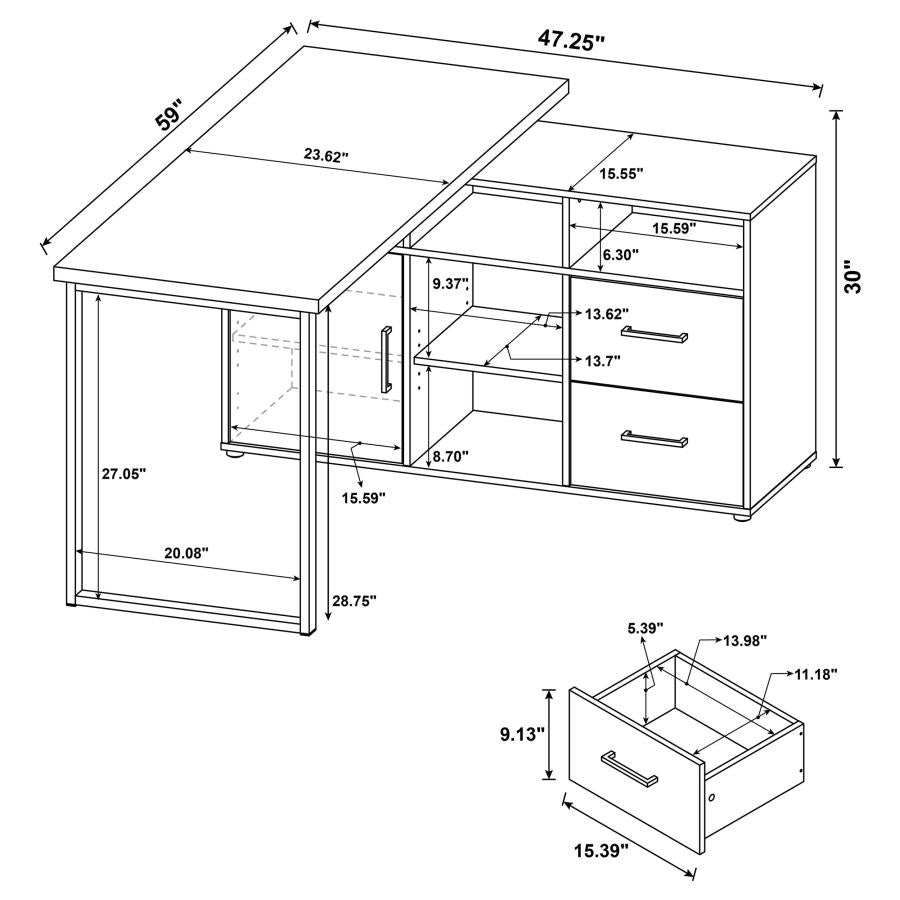Hertford Grey L-shape Desk - furniture place usa
