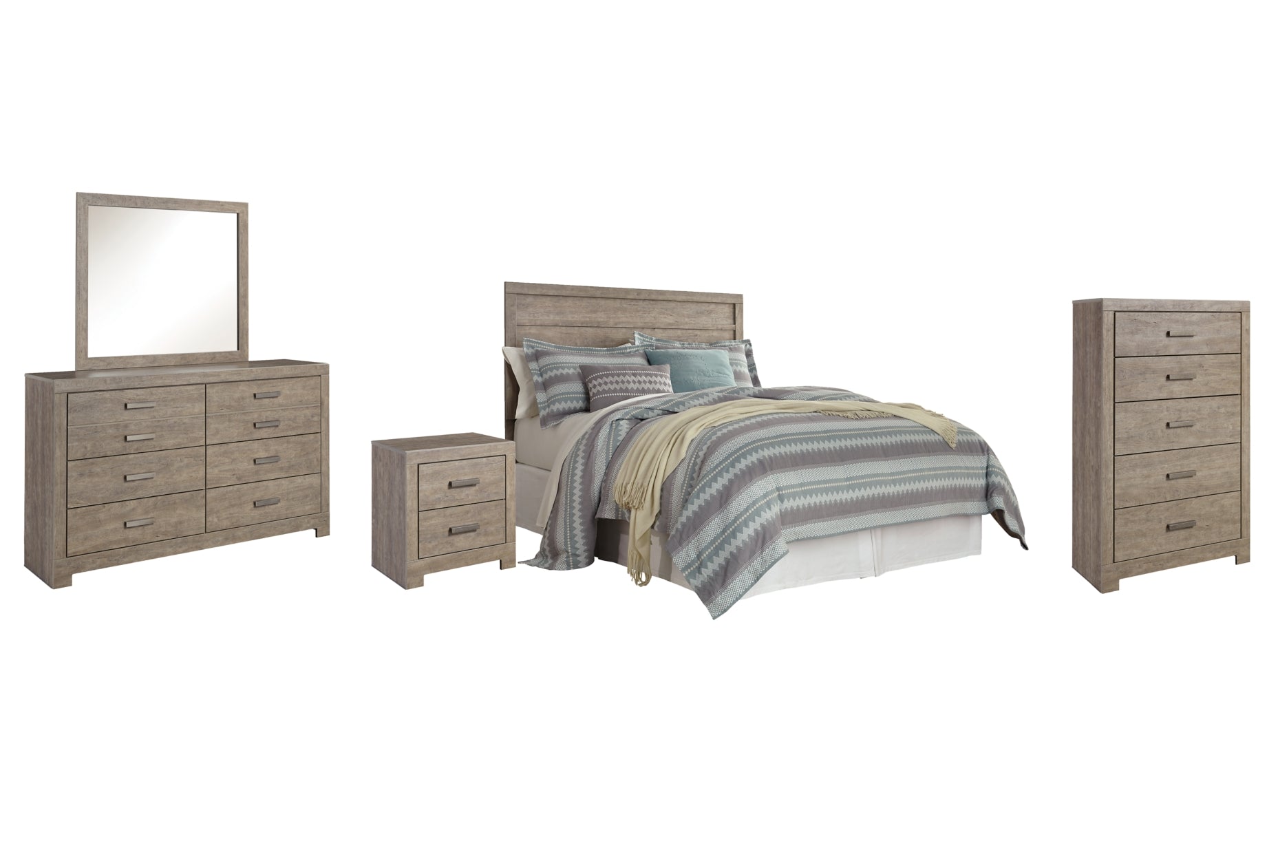 Culverbach Queen/Full Panel Headboard Bed with Mirrored Dresser, Chest and Nightstand - furniture place usa