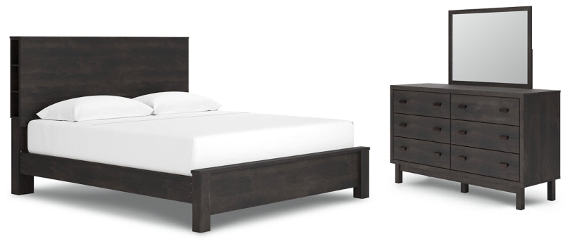 Toretto King Panel Bookcase Bed with Mirrored Dresser - furniture place usa