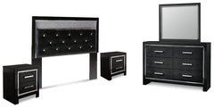 Kaydell Queen Upholstered Panel Headboard with Mirrored Dresser and 2 Nightstands - furniture place usa