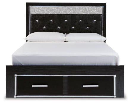 Kaydell Queen Upholstered Panel Storage Bed with Mirrored Dresser and 2 Nightstands - furniture place usa