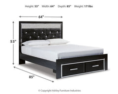 Kaydell Queen Upholstered Panel Storage Bed with Mirrored Dresser, Chest and 2 Nightstands - furniture place usa