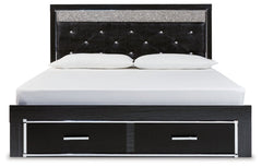 Kaydell King Upholstered Panel Storage Platform Bed with Mirrored Dresser and 2 Nightstands - furniture place usa