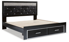 Kaydell King Upholstered Panel Storage Platform Bed with Mirrored Dresser and 2 Nightstands - furniture place usa