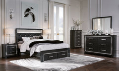 Kaydell Queen Upholstered Panel Storage Bed with Mirrored Dresser, Chest and 2 Nightstands - furniture place usa
