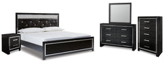Kaydell King Upholstered Panel Platform Bed with Mirrored Dresser, Chest and Nightstand - furniture place usa