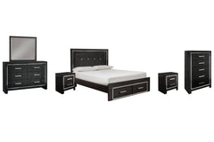 Kaydell Queen Panel Bed with Storage with Mirrored Dresser, Chest and 2 Nightstands - furniture place usa
