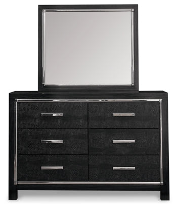 Kaydell King Upholstered Panel Headboard with Mirrored Dresser, Chest and Nightstand - furniture place usa
