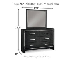 Kaydell King Upholstered Panel Platform Bed with Mirrored Dresser and 2 Nightstands - furniture place usa