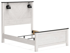 Schoenberg Queen Panel Bed with Mirrored Dresser - furniture place usa