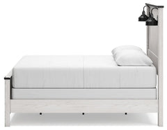 Schoenberg Queen Panel Bed with Mirrored Dresser - furniture place usa
