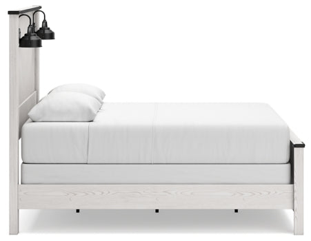 Schoenberg Queen Panel Bed with Mirrored Dresser - furniture place usa