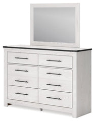 Schoenberg Queen Panel Bed with Mirrored Dresser - furniture place usa