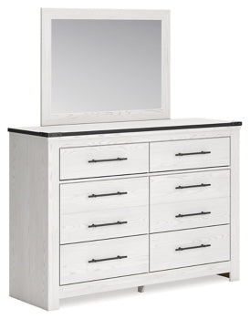 Schoenberg Queen Panel Bed with Mirrored Dresser - furniture place usa