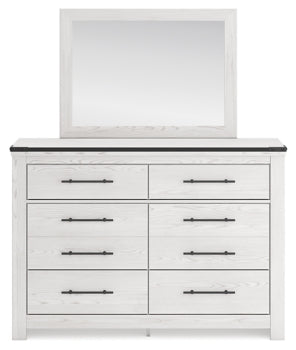 Schoenberg Queen Panel Bed with Mirrored Dresser - furniture place usa