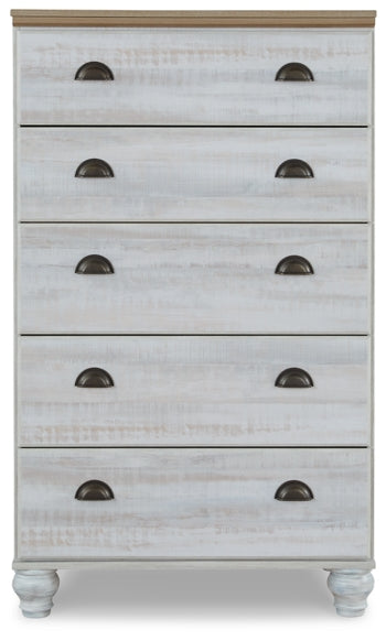 Haven Bay Queen Panel Storage Bed with Mirrored Dresser, Chest and 2 Nightstands - furniture place usa