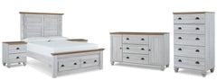 Haven Bay Queen Panel Storage Bed with Mirrored Dresser, Chest and 2 Nightstands - furniture place usa