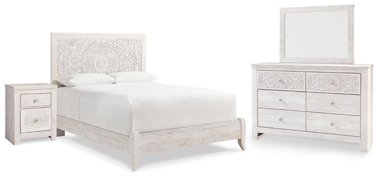 Paxberry Queen Panel Bed with Mirrored Dresser and Nightstand - furniture place usa
