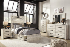 Cambeck Twin Panel Bed with 4 Storage Drawers with Mirrored Dresser, Chest and 2 Nightstands - furniture place usa