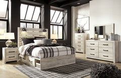 Cambeck Twin Panel Bed with 2 Storage Drawers with Mirrored Dresser, Chest and Nightstand - furniture place usa