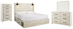 Cambeck King Panel Bed with 2 Storage Drawers with Mirrored Dresser and Chest - PKG007506 - furniture place usa
