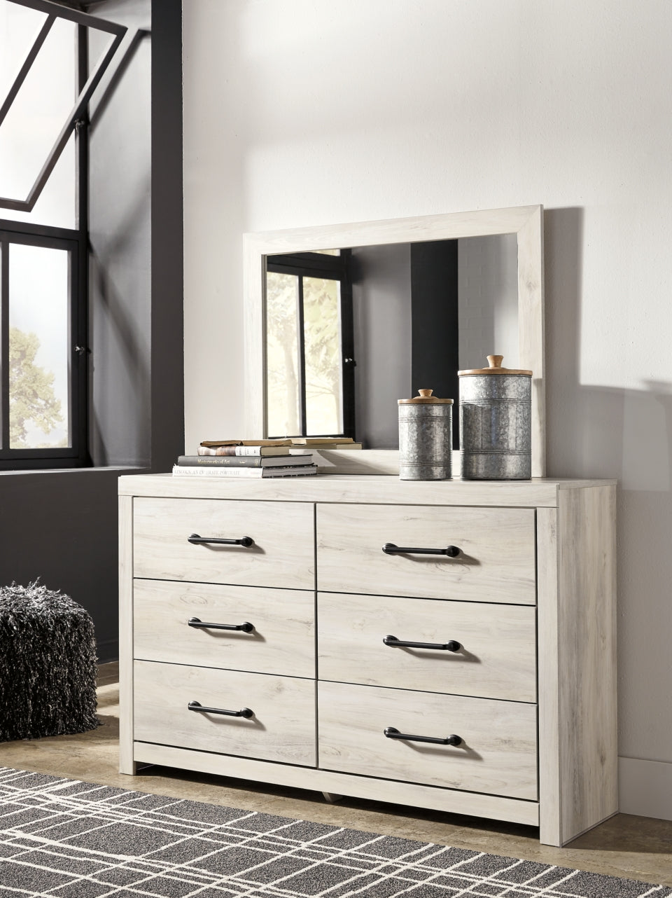 Cambeck King Panel Bed with 2 Storage Drawers with Mirrored Dresser and Chest - PKG007506 - furniture place usa