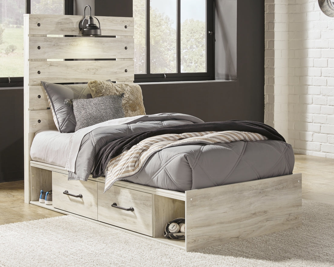 Cambeck Twin Panel Bed with 2 Storage Drawers with Mirrored Dresser and 2 Nightstands - furniture place usa