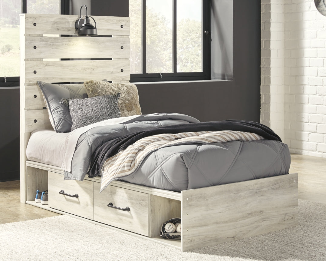 Cambeck Twin Panel Bed with 4 Storage Drawers with Mirrored Dresser and 2 Nightstands - furniture place usa