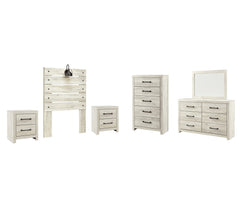 Cambeck Twin Panel Headboard Bed with Mirrored Dresser, Chest and 2 Nightstands - furniture place usa