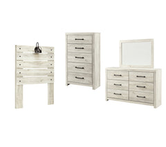 Cambeck Twin Panel Headboard Bed with Mirrored Dresser and Chest - furniture place usa