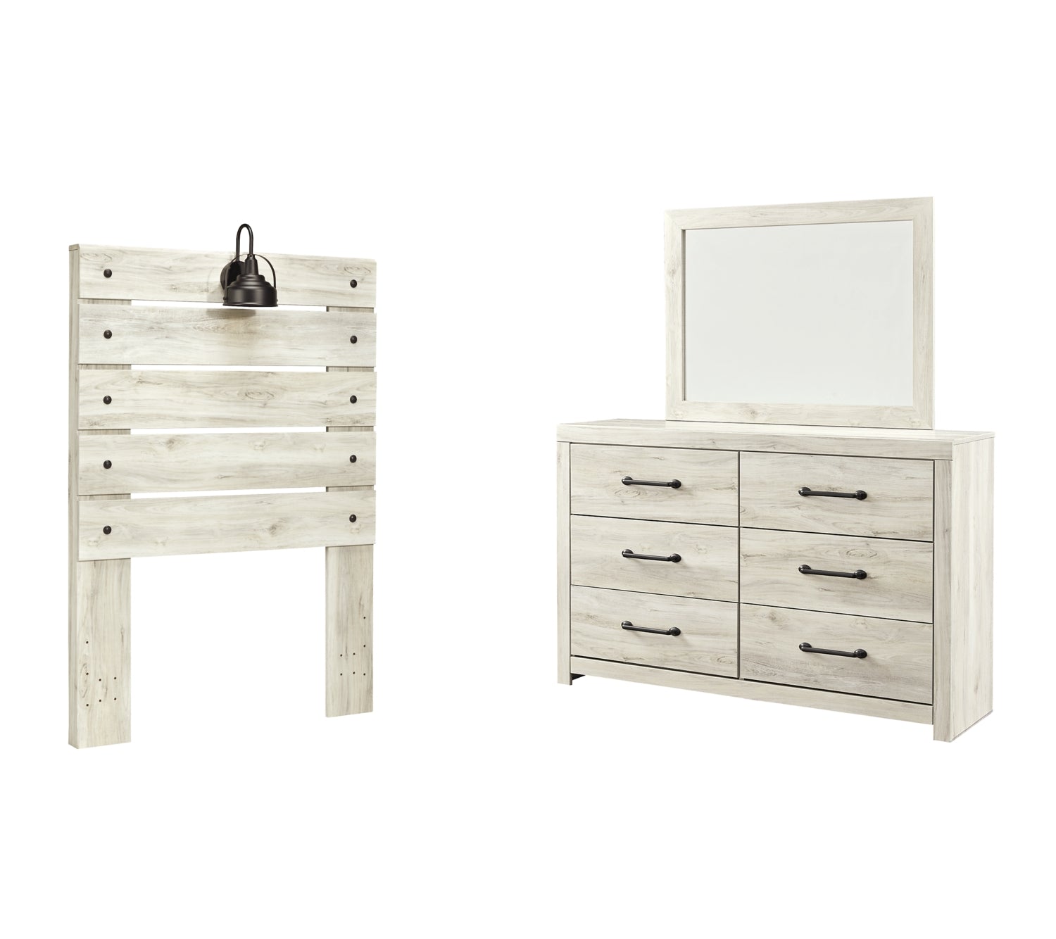 Cambeck Twin Panel Headboard Bed with Mirrored Dresser - furniture place usa
