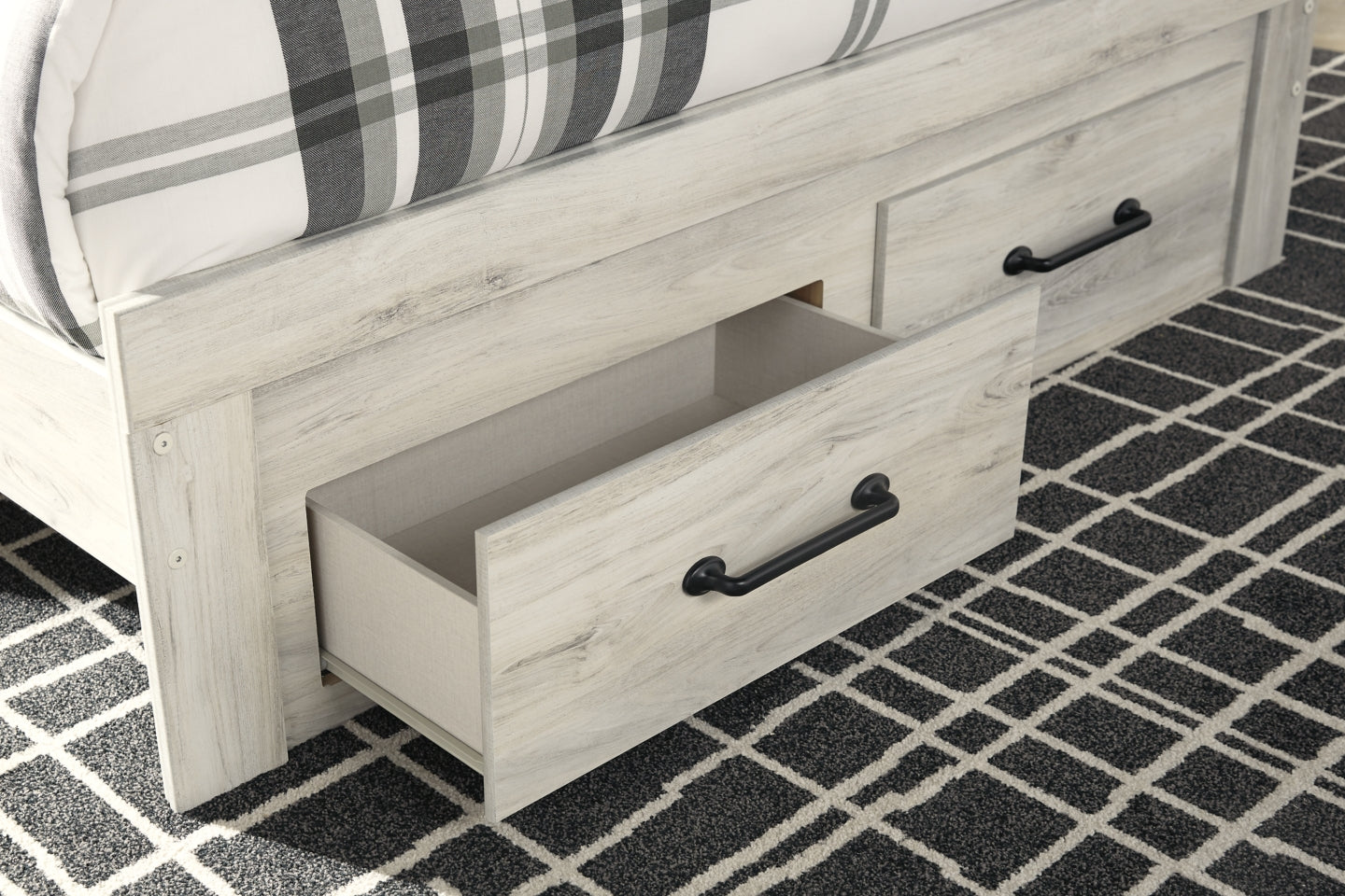 Cambeck King Panel Bed with 2 Storage Drawers with Mirrored Dresser and Chest - PKG003046 - furniture place usa