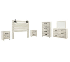 Cambeck Twin Panel Headboard Bed with Mirrored Dresser, Chest and 2 Nightstands - furniture place usa
